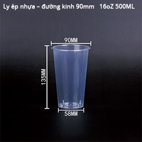 ly nhựa có độ trong suốt cao đường kính 90 16oz 500ML